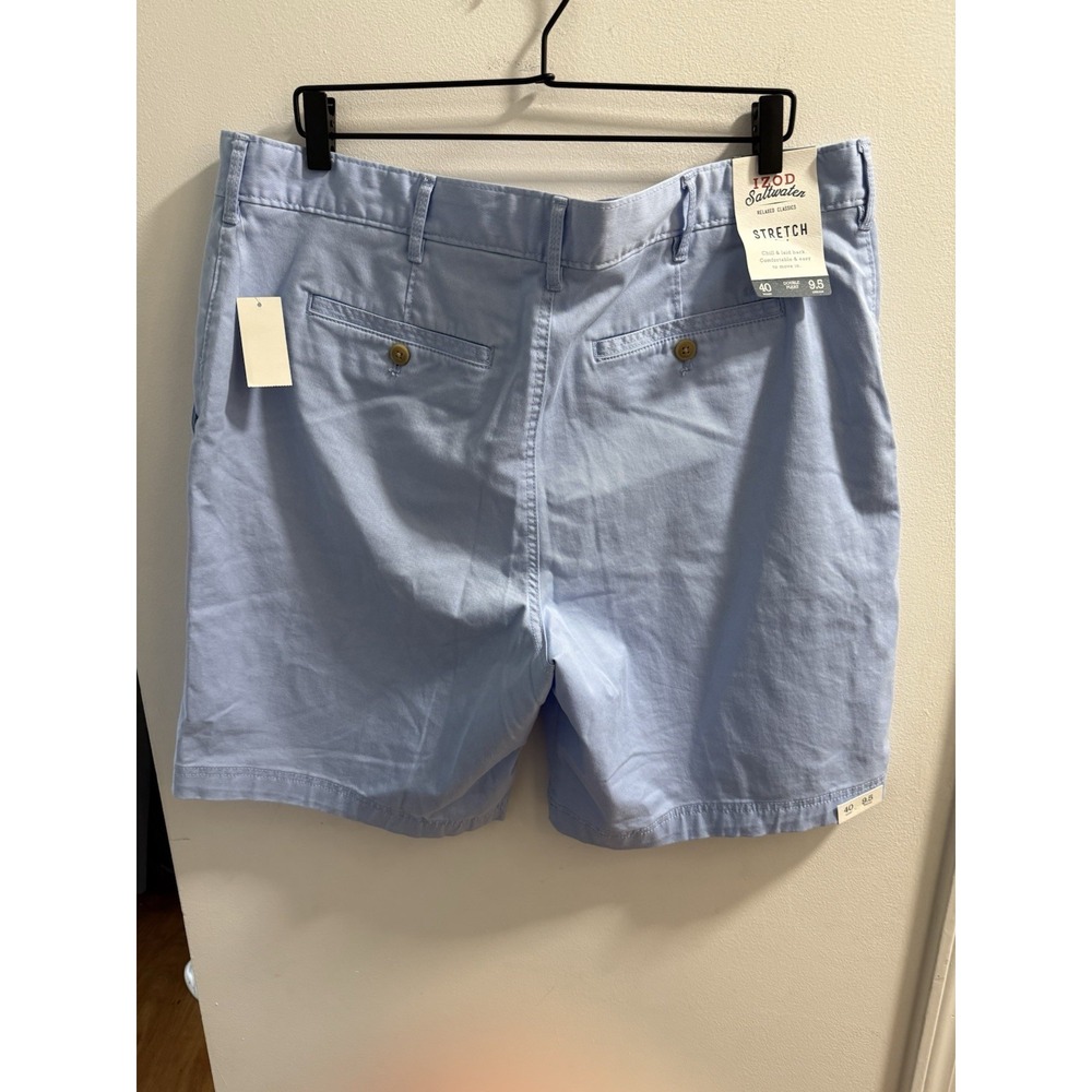 IZOD Saltwater Stretch Shorts Mens 40 Blue Double Pleat Relaxed Classics 9.5" - Picture 3 of 3